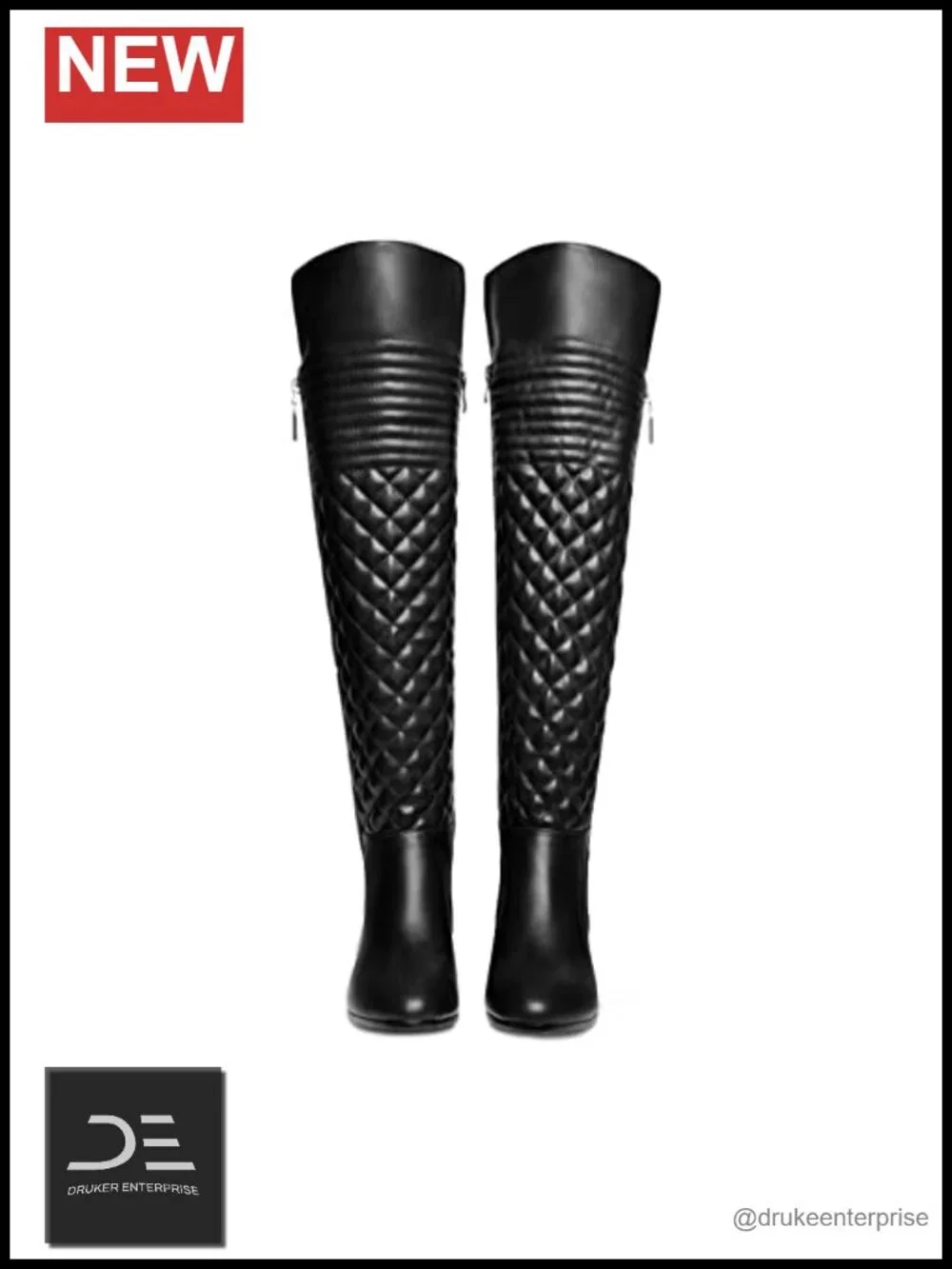 Over the Knee Boots Faux Leather Chunky Heel 17.5